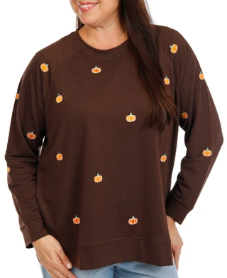 Thumbnail 1: Philosophy Women's Plus Long Sleeve Harvest Embroidered Pumpkins Top 