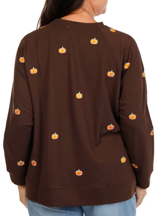 Thumbnail 3: Philosophy Women's Plus Long Sleeve Harvest Embroidered Pumpkins Top 