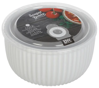 Thumbnail 1: Boston Warehouse 6 In Ribbed Microwave Safe Cook Store Clean Bowl w/ Lid  