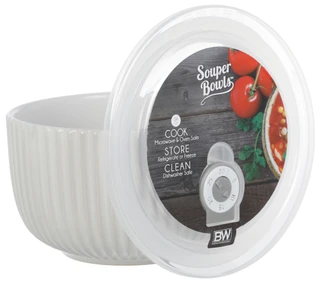 Thumbnail 2: Boston Warehouse 6 In Ribbed Microwave Safe Cook Store Clean Bowl w/ Lid  
