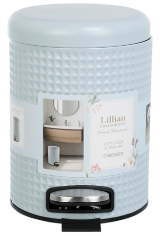 Thumbnail 1: LILLIAN AUGUST 5L Waffle Embossed Soft Close French Farmhouse Trash Bin  