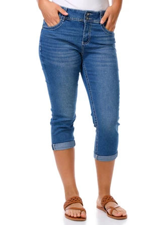 Thumbnail 3: COPPERFLASH Women's Roll Cuff Americana Bling Back Capris Jeans 
