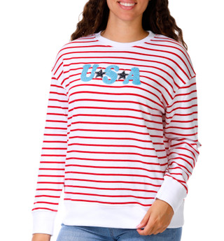 Thumbnail 1: SHIRALEAH Women's Long Sleeve USA Stripe Sweatshirt 