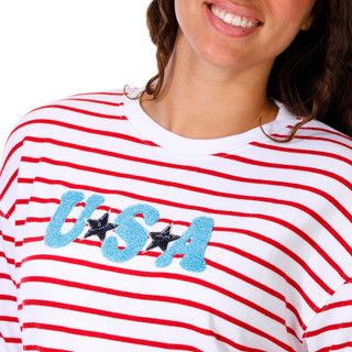 Thumbnail 3: SHIRALEAH Women's Long Sleeve USA Stripe Sweatshirt 