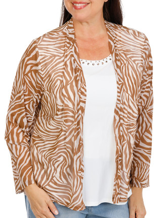 Thumbnail 1: HARPER 241 Women's Plus Long Sleeve Print 2Fer Top 