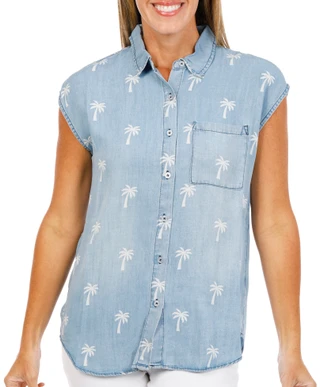 Thumbnail 1: ELIE TAHARI Women's Tencel Palm Button Down Top 