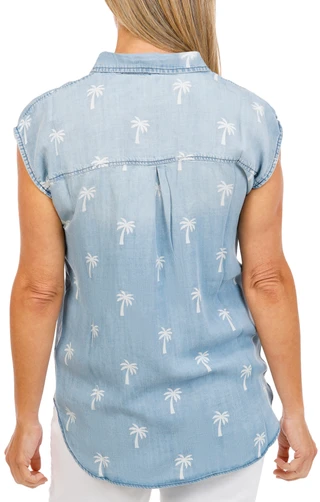 Thumbnail 3: ELIE TAHARI Women's Tencel Palm Button Down Top 