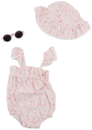 Thumbnail 1: SHABBY CHIC Baby Girl's 3 Pc Strawberry Romper, Hat & Sunglasses 