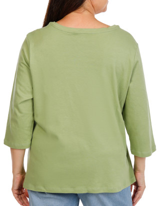 Thumbnail 3: Coral Bay Women's Plus 3/4 Sleeve Henley V-Neck Solid Top 