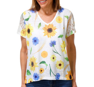 Thumbnail 1: Milano Women's Short Lace Sleeve Embellished Floral Top 