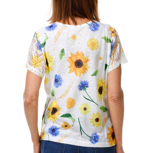 Thumbnail 2: Milano Women's Short Lace Sleeve Embellished Floral Top 