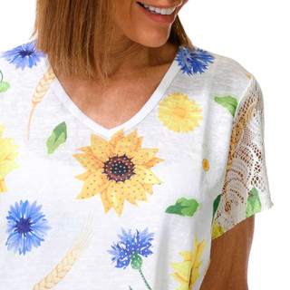 Thumbnail 3: Milano Women's Short Lace Sleeve Embellished Floral Top 
