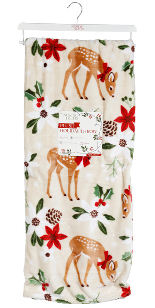 Thumbnail 1: Nordic Lights 60x70 Christmas Deer Plush Throw 