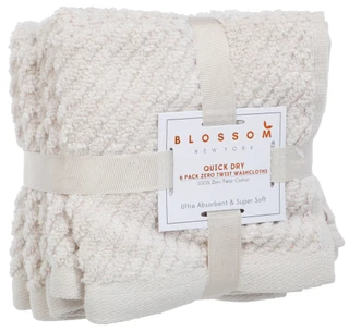 Thumbnail 1: BLOSSOM 6 Pk Zero Twist Cotton Washcloths   