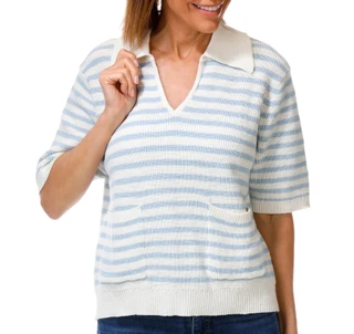 Thumbnail 1: Sanctuary Women's Short Sleeve Striped Knit V Neck Sweater 