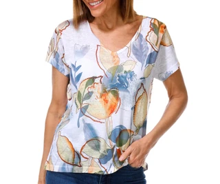 Thumbnail 1: Milano Women's Short Sleeve Embellished Floral Top 