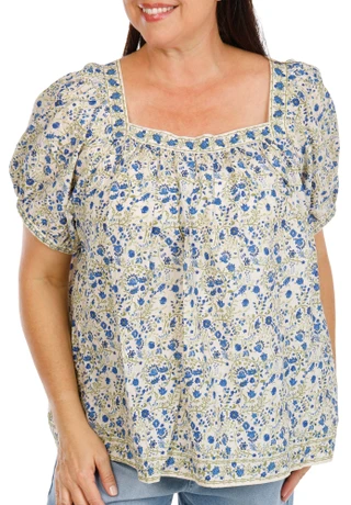 Thumbnail 1: MAX STUDIO Women's Plus Short Sleeve Floral Print Top 