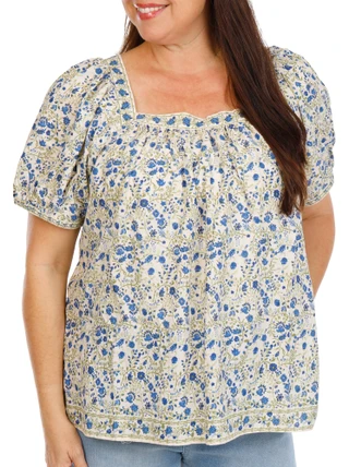 Thumbnail 2: MAX STUDIO Women's Plus Short Sleeve Floral Print Top 