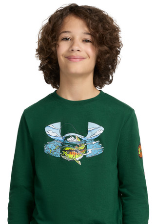 Thumbnail 4: Under Armour Big Boys Long Sleeve Great Catch Graphic Tee 