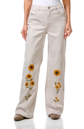 Thumbnail 1: Driftwood Women's Carlie Sunflower Wide Leg Jeans 