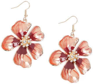 Thumbnail 1: Noir Women's Gold Flower Dangle Earrings 