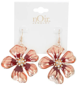 Thumbnail 2: Noir Women's Gold Flower Dangle Earrings 