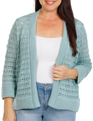 Thumbnail 1: Cyrus Women's Plus 3/4 Sleeve Pointelle Cardigan  