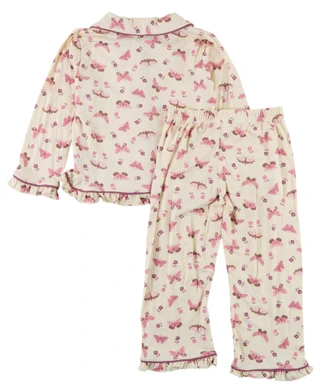 Thumbnail 2: FLORAL THREADS Little Girl's 2 Pc Long Ruffle Sleeve Butterfly Sleep Set 