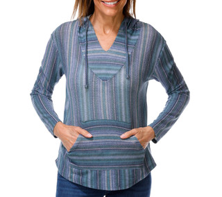 Thumbnail 1: Wallflower Women's Baja Blue Striped Hoodie Jacket 