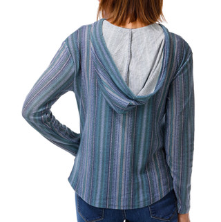 Thumbnail 2: Wallflower Women's Baja Blue Striped Hoodie Jacket 