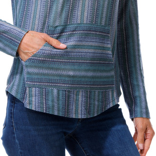 Thumbnail 3: Wallflower Women's Baja Blue Striped Hoodie Jacket 