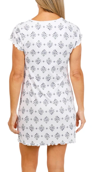 Thumbnail 3: Laura Ashley Women's Ribbed Short Sleeve Henley Sleep Shirt 