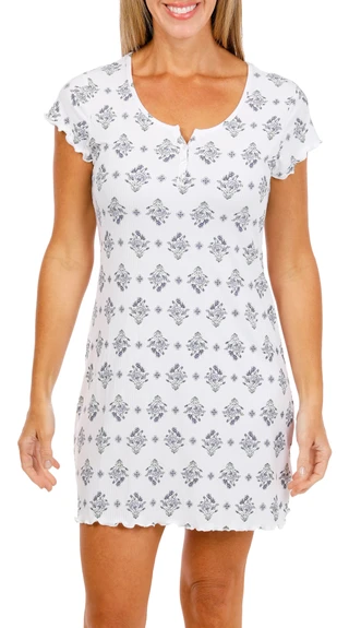Thumbnail 1: Laura Ashley Women's Ribbed Short Sleeve Henley Sleep Shirt 