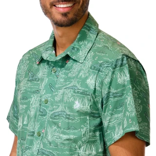 Thumbnail 2: REEL LEGENDS Men's Short Sleeve Woven Swamp Alligator Button Up Shirt  