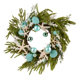 Thumbnail 1: Magical Season 24 in Coastal Christmas Starfish & Shells Faux Pine Wreath 