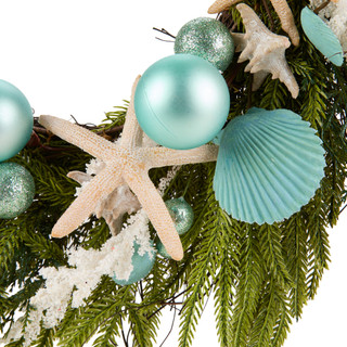 Thumbnail 2: Magical Season 24 in Coastal Christmas Starfish & Shells Faux Pine Wreath 