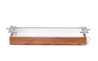 Thumbnail 2: Oriental Trimmings  19x8  Wooden Metal Handle Tray  