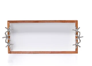 Thumbnail 1: Oriental Trimmings  19x8  Wooden Metal Handle Tray  