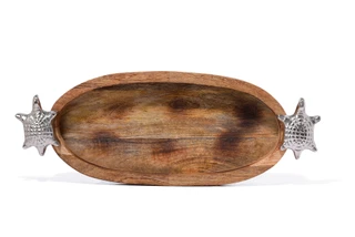 Thumbnail 1: 21 in Wooden Metal Handle Tray 