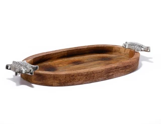 Thumbnail 2: 21 in Wooden Metal Handle Tray 