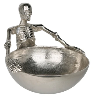 Thumbnail 1: Global Collection 9x7.5 Handmade Aluminum Skeleton Halloween Candy Bowl 