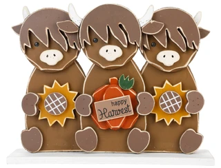 Thumbnail 1: Autumn Gatherings 20x15.5 Wood Happy Harvest Highland Cow Trio Home Accent 