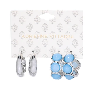 Thumbnail 1: ADRIENNE VITTADINI 2 Pk Silver & Blue Stone Hoop Earrings 