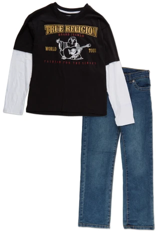 Thumbnail 1: True Religion Big Boys 2 Pc Graphic Tee & Jeans Set 