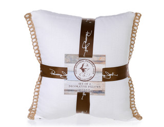 Thumbnail 1: Panama Jack Ivory Decorative Pillow with Jute Trim - 2 Pack, 18" x 18" 