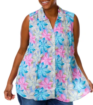 Thumbnail 1: Coral Bay Plus Sleeveless Printed Pinktuck Gauze Top 