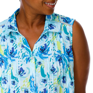 Thumbnail 3: Coral Bay Plus Sleeveless Printed Pinktuck Gauze Top 
