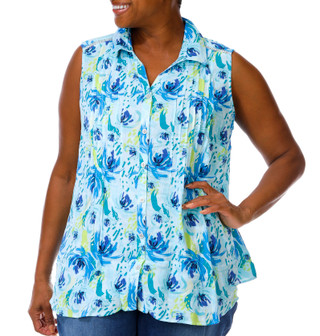 Thumbnail 1: Coral Bay Plus Sleeveless Printed Pinktuck Gauze Top 