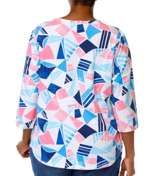 Thumbnail 2: Coral Bay Plus 3Q Sleeve Geo Toss Print Tee 