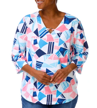 Thumbnail 1: Coral Bay Plus 3Q Sleeve Geo Toss Print Tee 